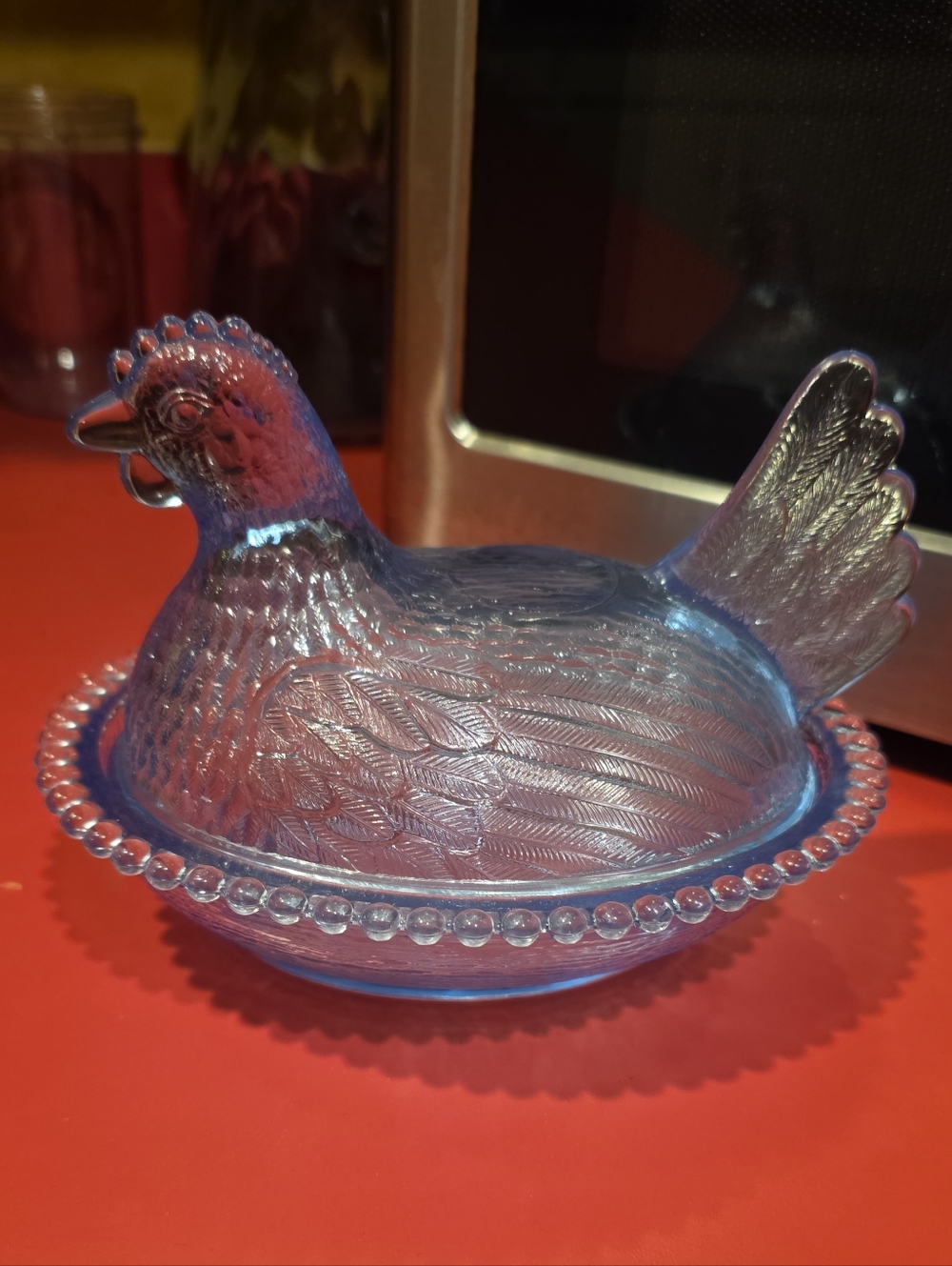 Indian Blue Glass Hen on Nest Candy Dish Perfect Condition - Picture 2 of 5